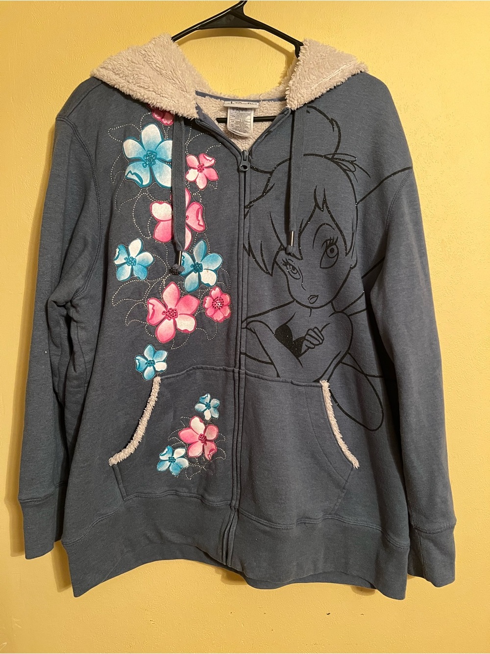 Disney Tinker Bell Floral Hooded Zip Jacket - Blue with Pink & Aqua Flowers